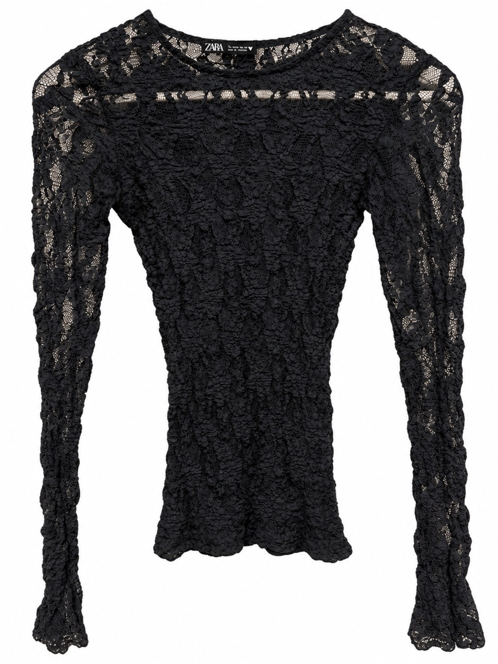 Zara Black Floral Lace Long Sleeve Top